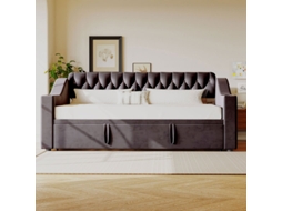 Sofá-cama Estofado,90/180x190cm,braços Largos E Reforçados Com Usb,compartimentos Embutidos,bolsos De Armazenamento,estrutura Ripada,cinza-escuro