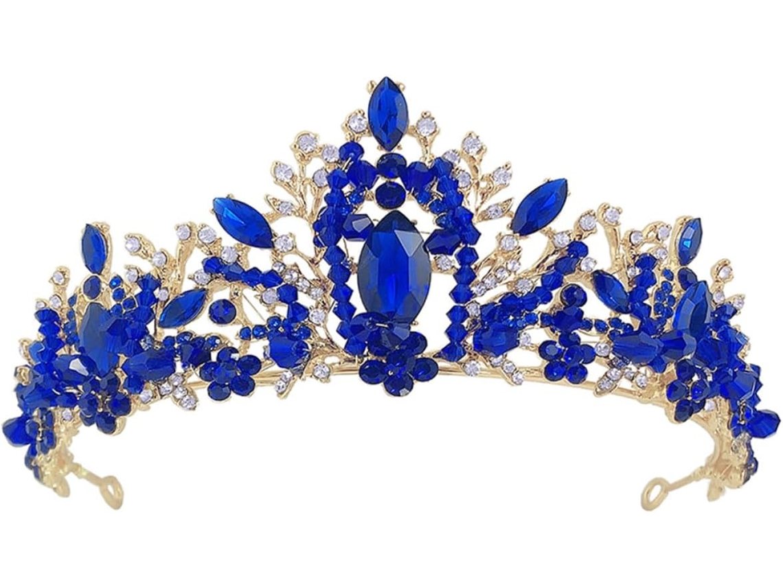 Tiara De Noiva Nuobesty Dourada Com Cristais Azuis, Aliança De Casamento Em Liga Metálica Resistente À Oxidação.