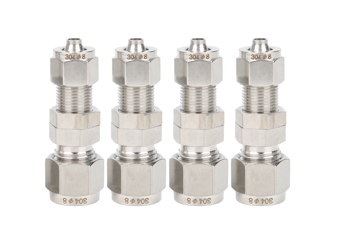 4pcs Conector Bulkhead Reto 2-touch Aço Inox 304 Ferrulha Compressão Ф8x5