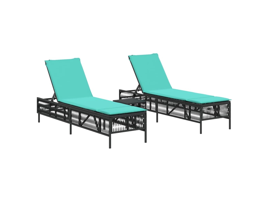 Espreguiçadeiras com Mesa em Rattan Sintético Preto MAISON EXCLUSIVE (2 Peças)