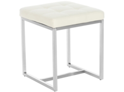 Tabouret Bas Repose Pieds Pouf X1 Forme Carrée En Pvc Crème Et Acier Inoxydable 10_0005506 Décoshop26