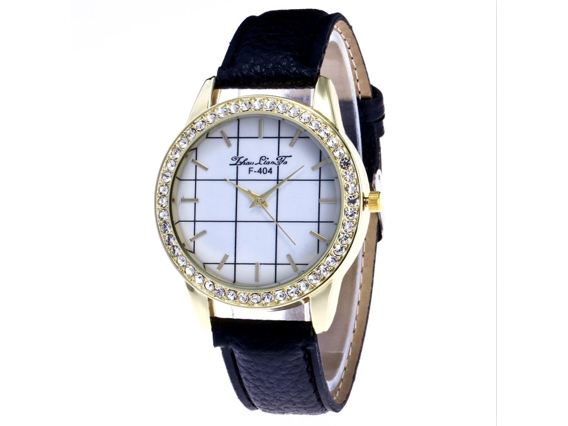 Relógio de pulso feminino casual Zhoulianfa com quartzo e diamantes negros.