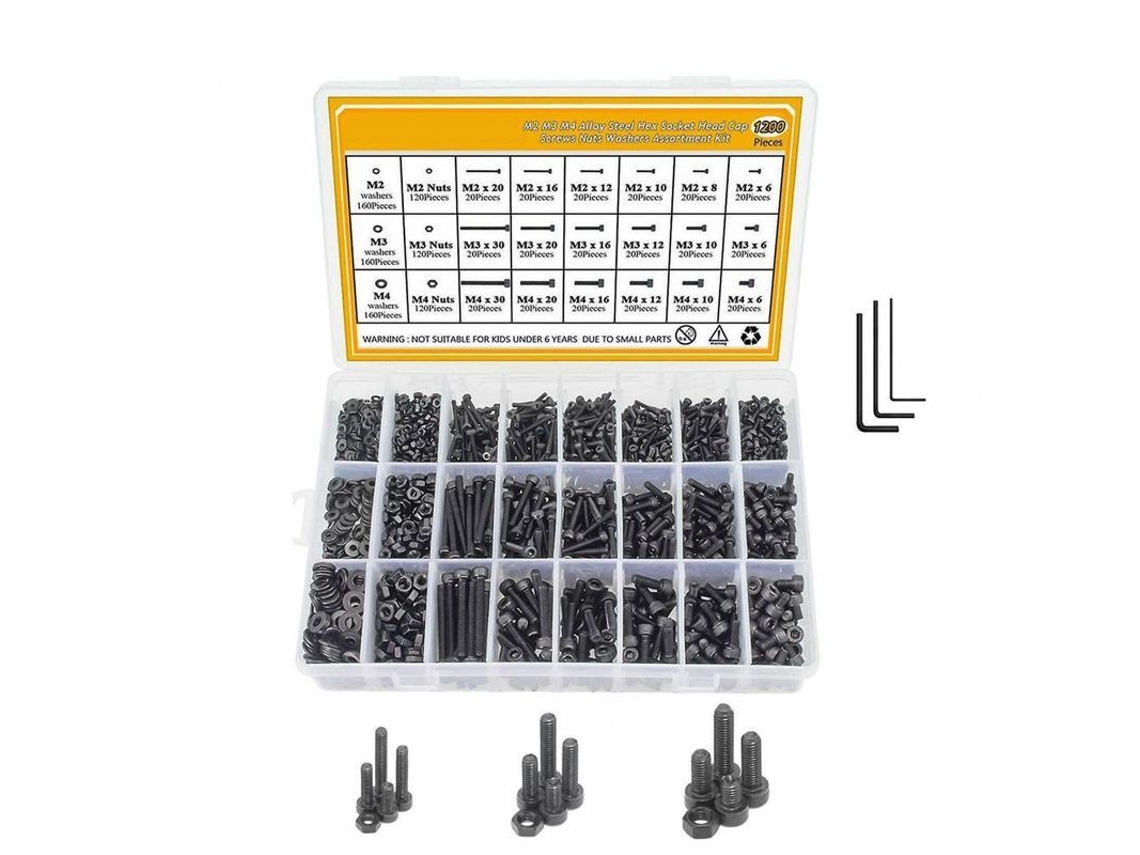 1200 Peças Parafusos De Cabeça Hexagonal M2 M3 M4 Aço Carbono Com 3 Chaves E Porcas Como La Imagen