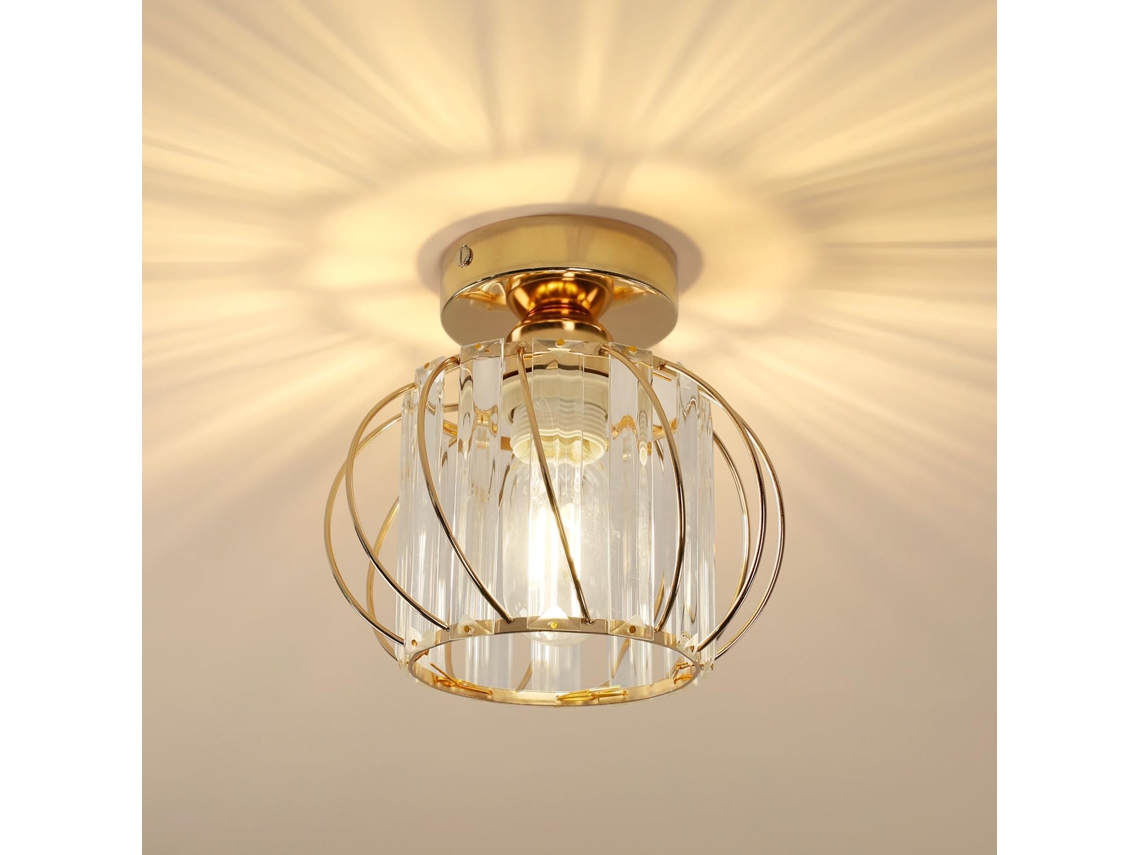 Lustre De Cristal Moderno E27 Semi Embutido,plafonnier Para Sala,quarto,hall E Corredor Btforus (dourado)