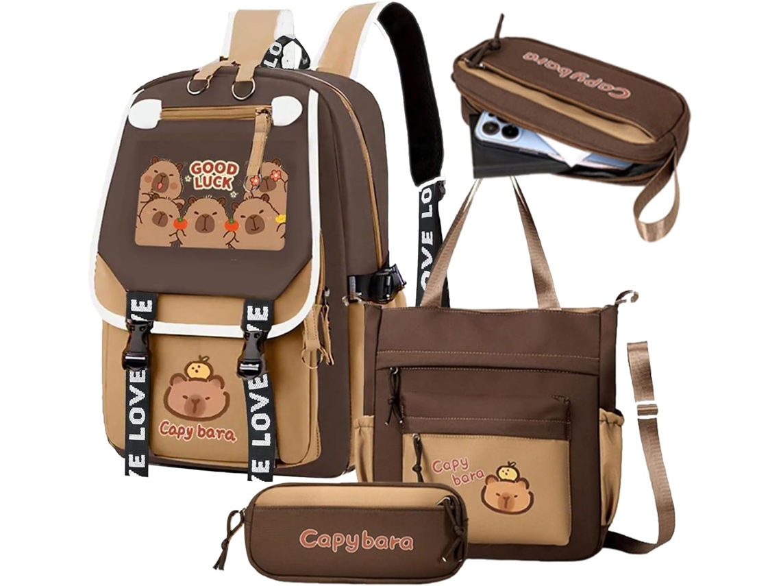 Mochila Escolar Feminina Mochila Escolar Grande Com Estampa De Capivara Fofa Mochila Respirável Gokoco