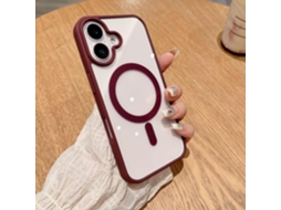 Capa Para Iphone 17 Em Silicone Transparente Magnético Na Cor Bordô Com Detalhes Em Acrílico.