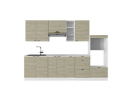 Cuisine Fame Line, 280cm, Pt Mármore, Carvalho Lambris/branco, Branco, Vicco