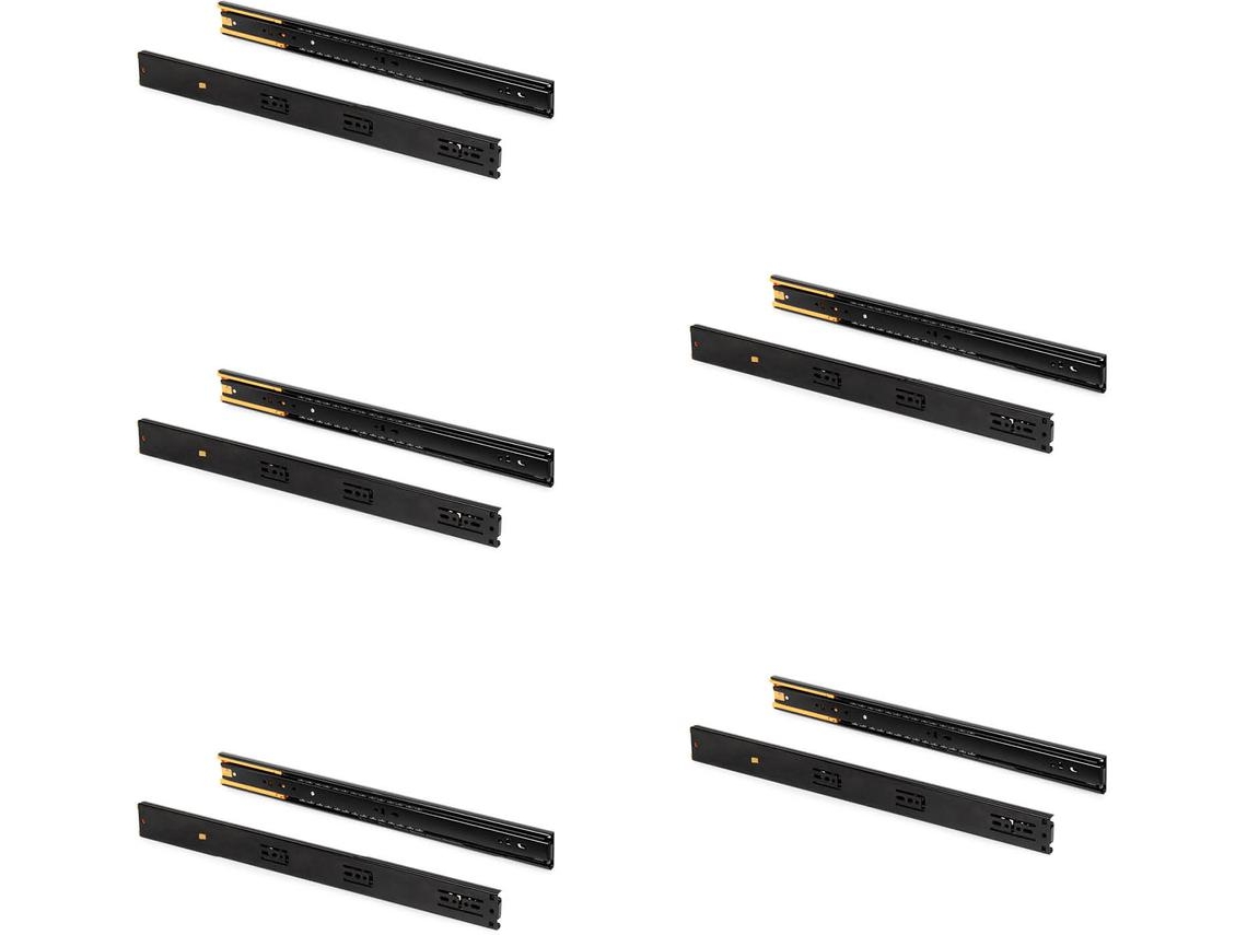Lote de 5 conjuntos de corrediças para gavetas EMUCA rolamento de esferas altura 45mm profundidade 600mm extraível fecho suave Preto