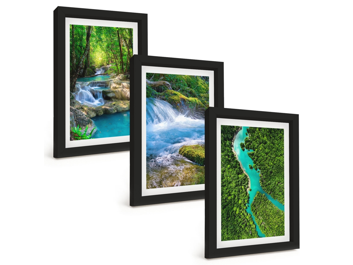 Quadros Decorativos Para Paredeflorestas Verdes, Água Cristalina Moldura Preta Quadros Para O Escritório Espelharte (3 Peças 20x30 Cm)