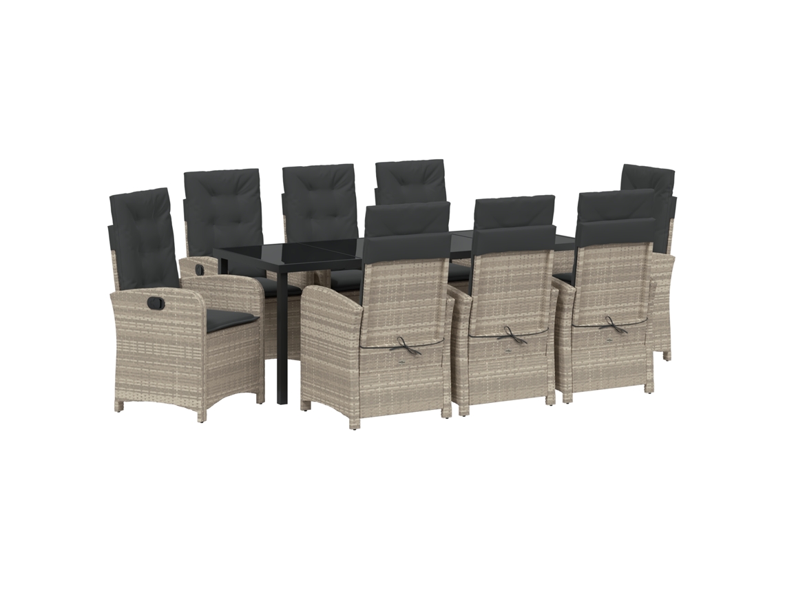 Conjunto 9 Conjunto De Jantar Para Jardim Vidaxl Cinzento-claro Vime Pe (200 X 80 X 73 Cm)