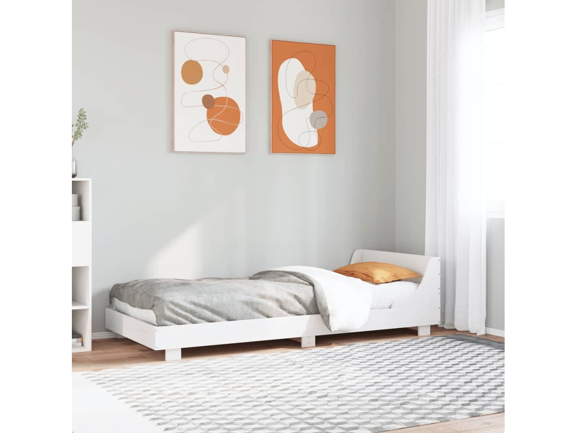 Vidaxl Cama Sem Colchão 90x200 Cm Madeira De Pinho Maciça Branco