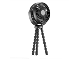 Rechargeable Rotatable 3 Speed Clip On Stroller Fan For Travel Black