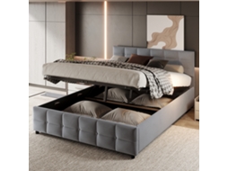 Cama Veludo 180x200 Com Hidráulico, Ripas E Acabamento Cinza