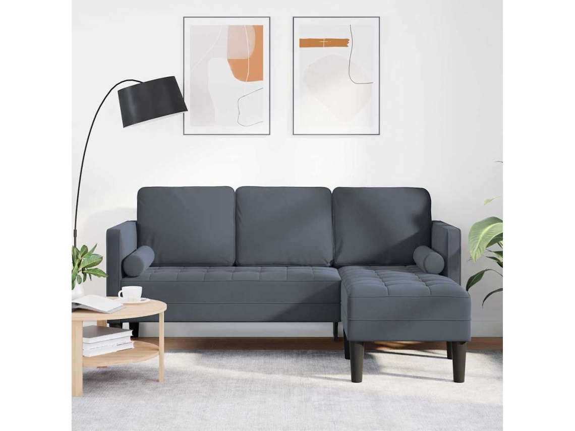 Conjunto de Sofás Vidaxl Com Almofada Cinza Poliéster Escuro