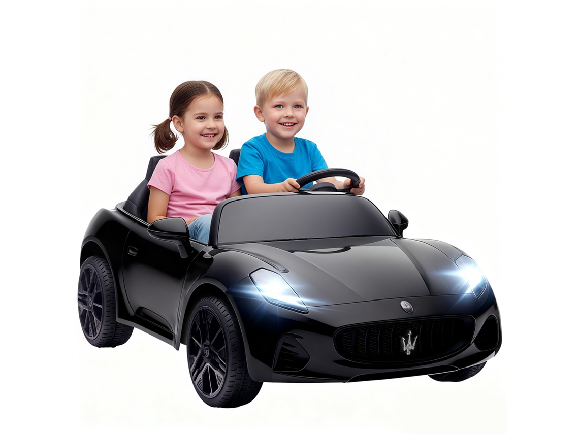 Electric Car Preto Para Crianças, 2 Lugares, 12v A Bateria, Controle Remoto, Luzes De Led, Função Música,