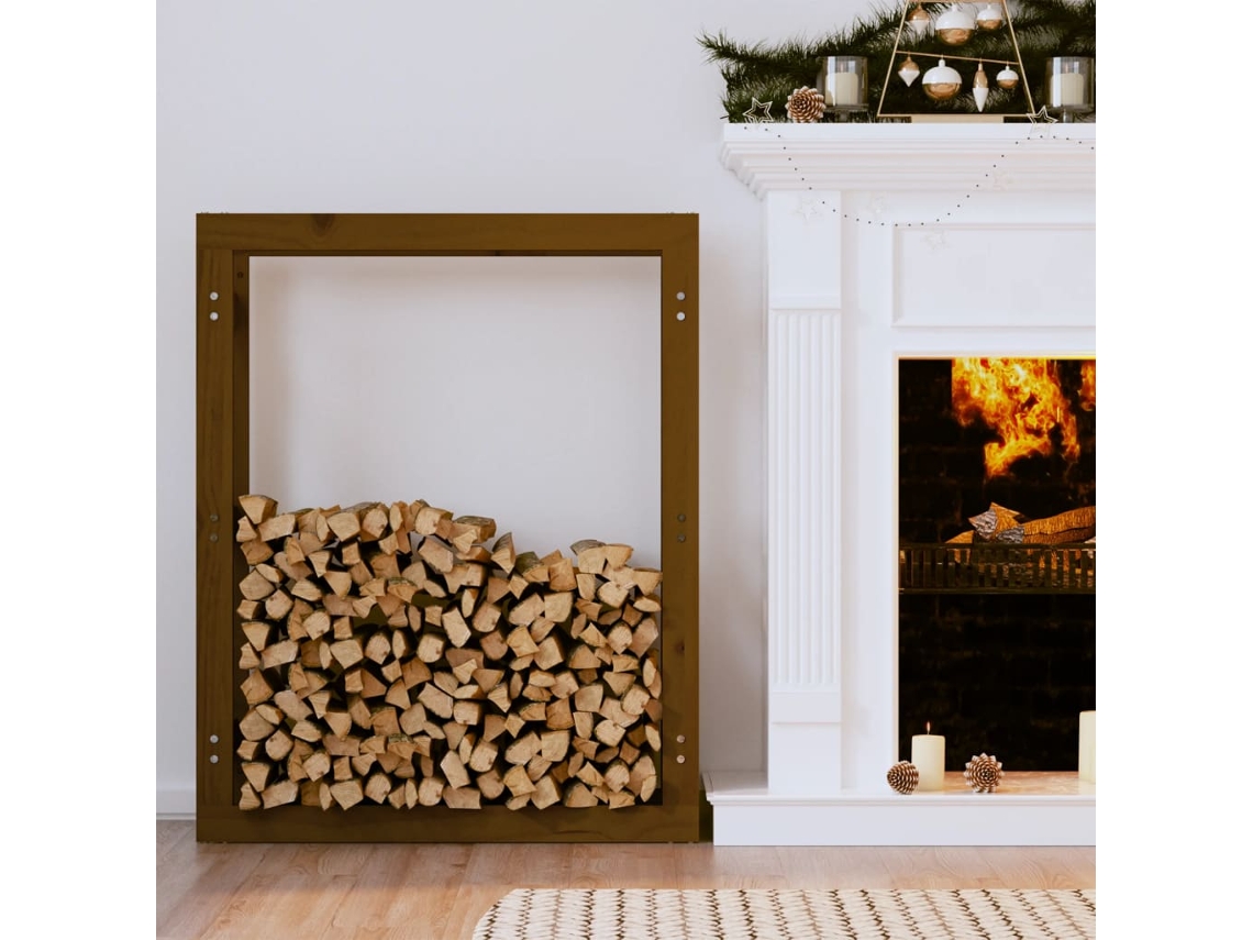 Vidaxl Suporte Para Lenha 80x25x100 Cm Pinho Maciço Castanho Mel