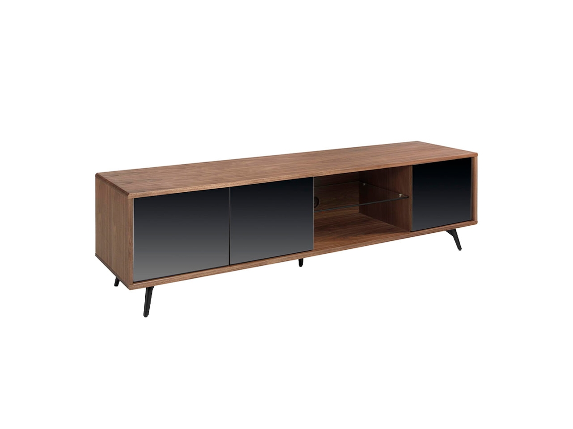 Suporte de Tv em Madeira de Nogueira com Portas de Vidro Preto ANGEL CERDA 180 x 45 x 50