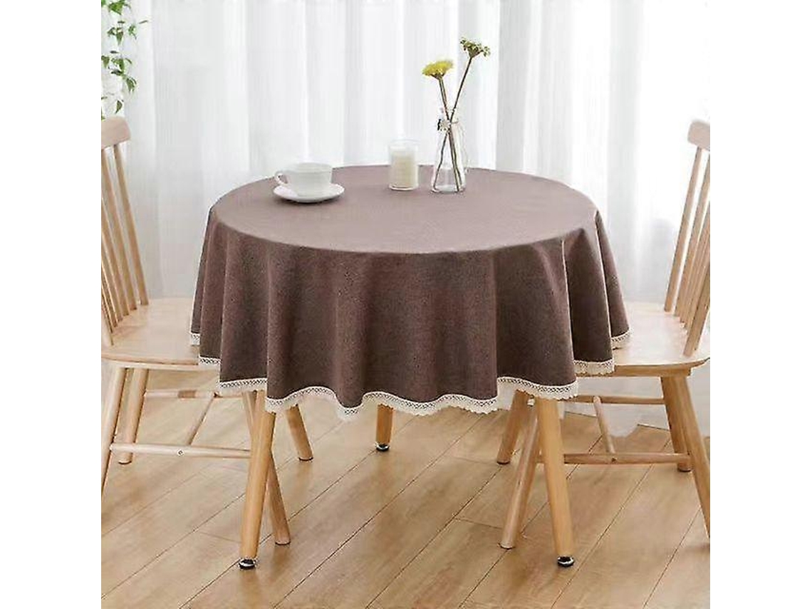 Toalha De Mesa Redonda De Algodão E Linho Com Renda, Cor Sólida, Para Decoração De Sala De Jantar De Casamento Kdo