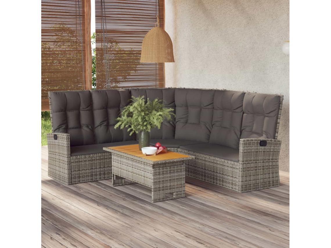 Conjunto 2 Peças Lounge De Jardim C/ Almofadões Vime Pe Cinzento Dkd Home Decor