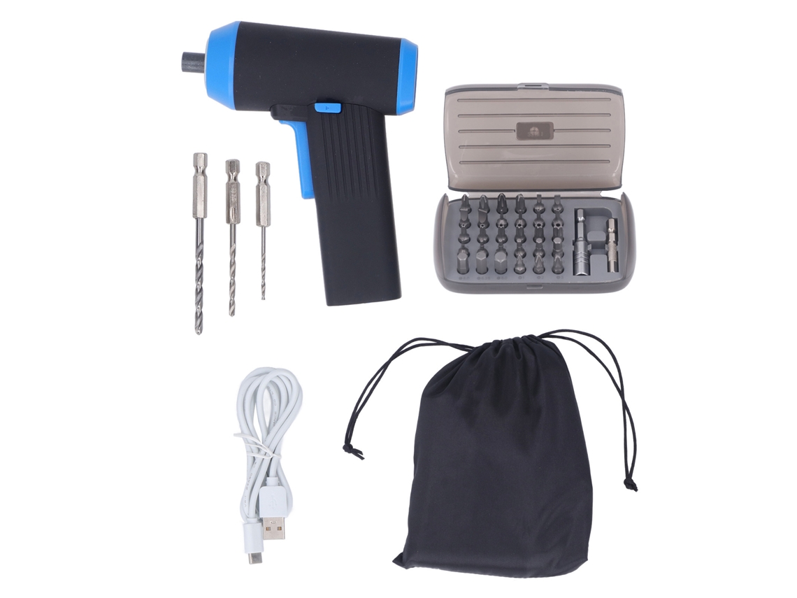 Kit De Parafusadeira Eléctrica Recarregável 37 Peças Ferramenta Precisa Para Reparar Pc Telefone Câmera Relógio Azul Preto