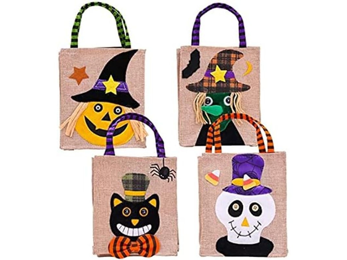 4 sacolas de Halloween para doces sacolas tote de Halloween em tecido não tecido reutilizáveis S/MARCA