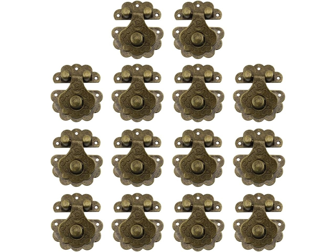 Conjunto De 14-fechos Ferro Dourado Com Acabamento Antigo Inoomp Para Caixas E Armários Joias, Fácil Instalação E Design