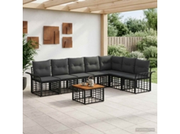 Vidaxl Conjunto De Sofás Para Exterior 8 Unid. Preto E Cinza Escuro