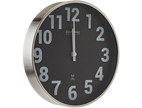 Relógio de Parede em Metal Preto EXPLORE SCIENTIFIC Diâmetro 25 Cm Movimento Silencioso e Tempo Controlado Por Rádio