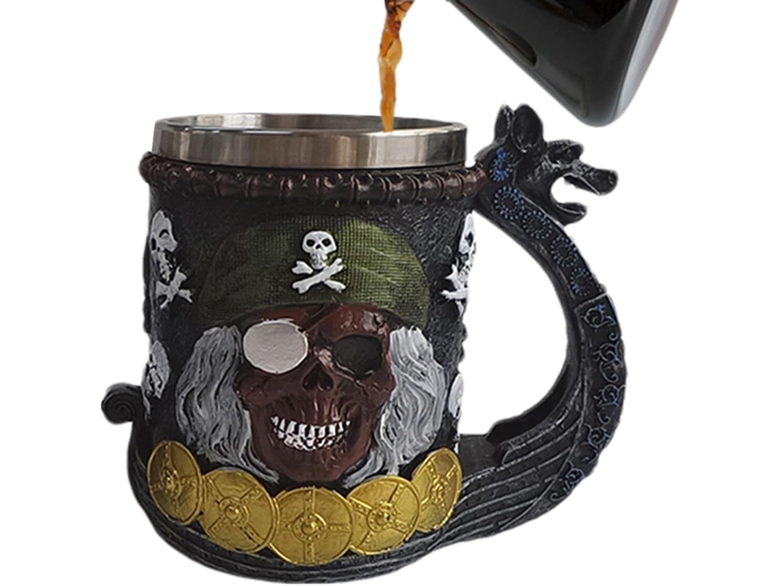 Caneca de Café e Cerveja com Tema Pirata, Divertida e Exclusiva, e em Aço Inoxidável AQUAFORGE