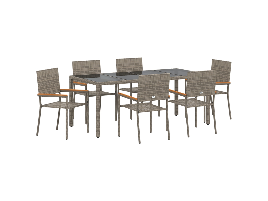 Conjunto 7 Conjunto De Jantar Para Exterior Vidaxl Cinzento Vime Pe (190 X 90 X 75 Cm)
