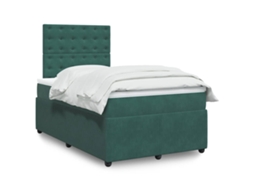 Cama Boxspring Com Colchão 120x190 Cm Veludo Verde-escuro