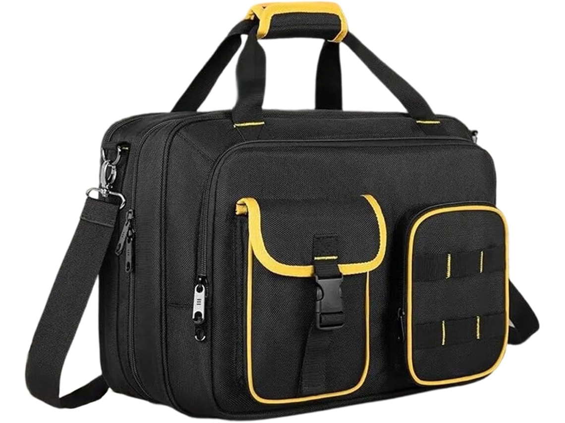 Bolsa para ferramentas de eletricista com diversos compartimentos de armazenamento.