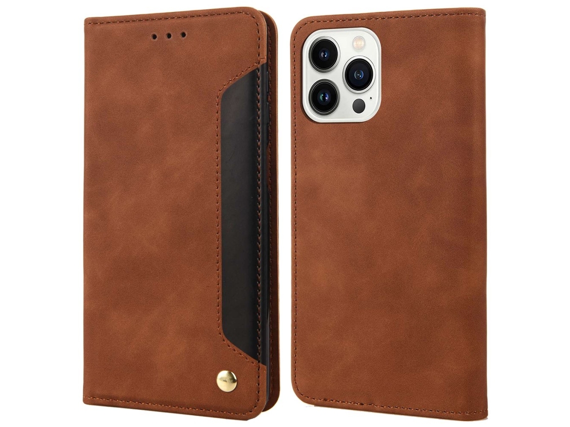 Capa Para Iphone 14 Pro Max Pele Sintética Magnética Castanho