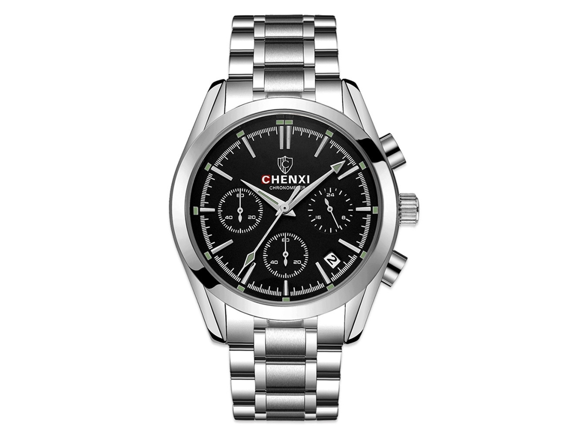 Reloj Analógico De Aleación De Cuarzo Con Dial Redondo Para Hombres Plata Negro