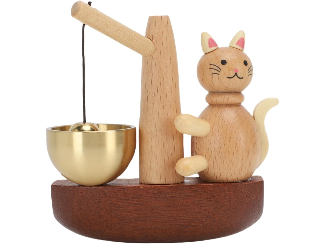 Campainha De Madeira Em Formato De Gato, Acessório Decorativo Com Um Gato Pescador Brincalhão, Ornam Gokoco