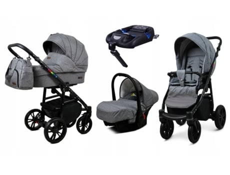Carrinho de Bebé Multifuncional BABYLUX CLASSIC GOLD 4 Em 1 -Grey Flex BLACK FRAME - Ajustável e dobrável Construção leve em alumínio - Acessórios