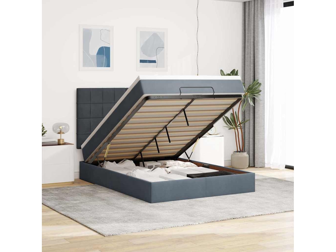Vidaxl Estrutura Cama Otomana com Colchões 140x190cm Cinzento Escuro