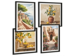 Composição De Quadros Paisagens Tranquilas De Verão, Boho Moldura Preta Imagens Para Um Quarto Infantil Espelharte (conjunto De 4 Imagens)