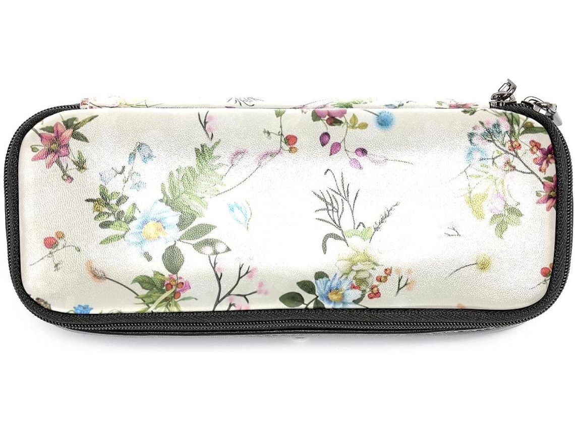 Conjunto de artigos de papelaria grande com estampa floral retrô, ideal para lápis, marcadores e maquiagem, perfeito para escola e mesa.