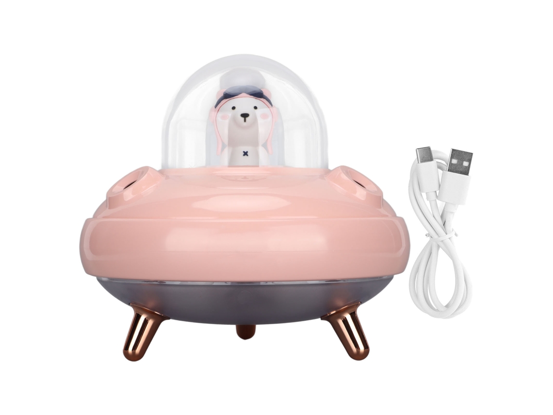 Umidificador Mali Mini Ufo 400ml, Neblina Fina, USB, Rosa