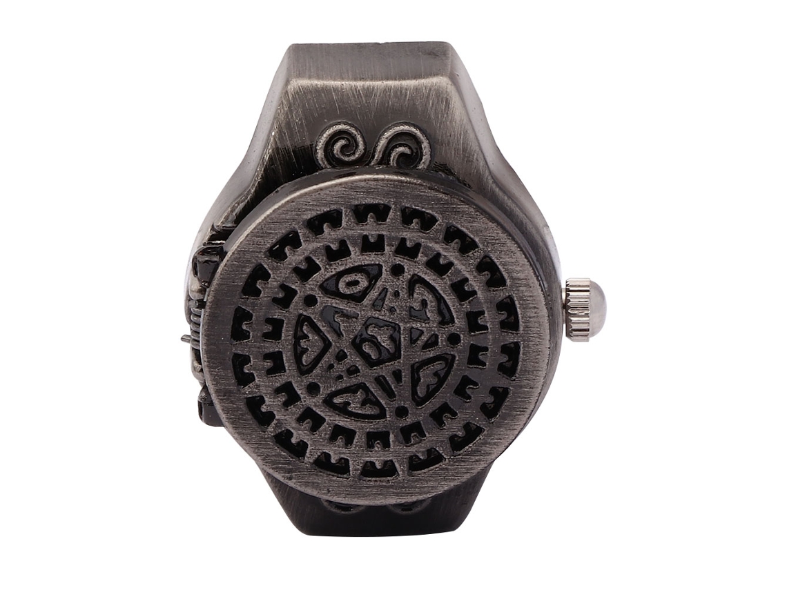 Relógio Anel Vintage Masculino com Capa Flip Up Quartzo Preto Elástico