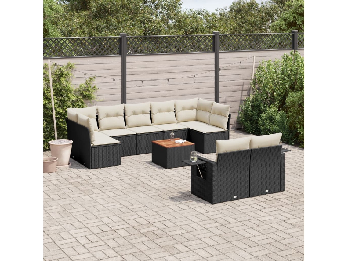 Vidaxl 10 Pcs Conjunto Sofás de Jardim C/ Almofadões Vime Pe Preto