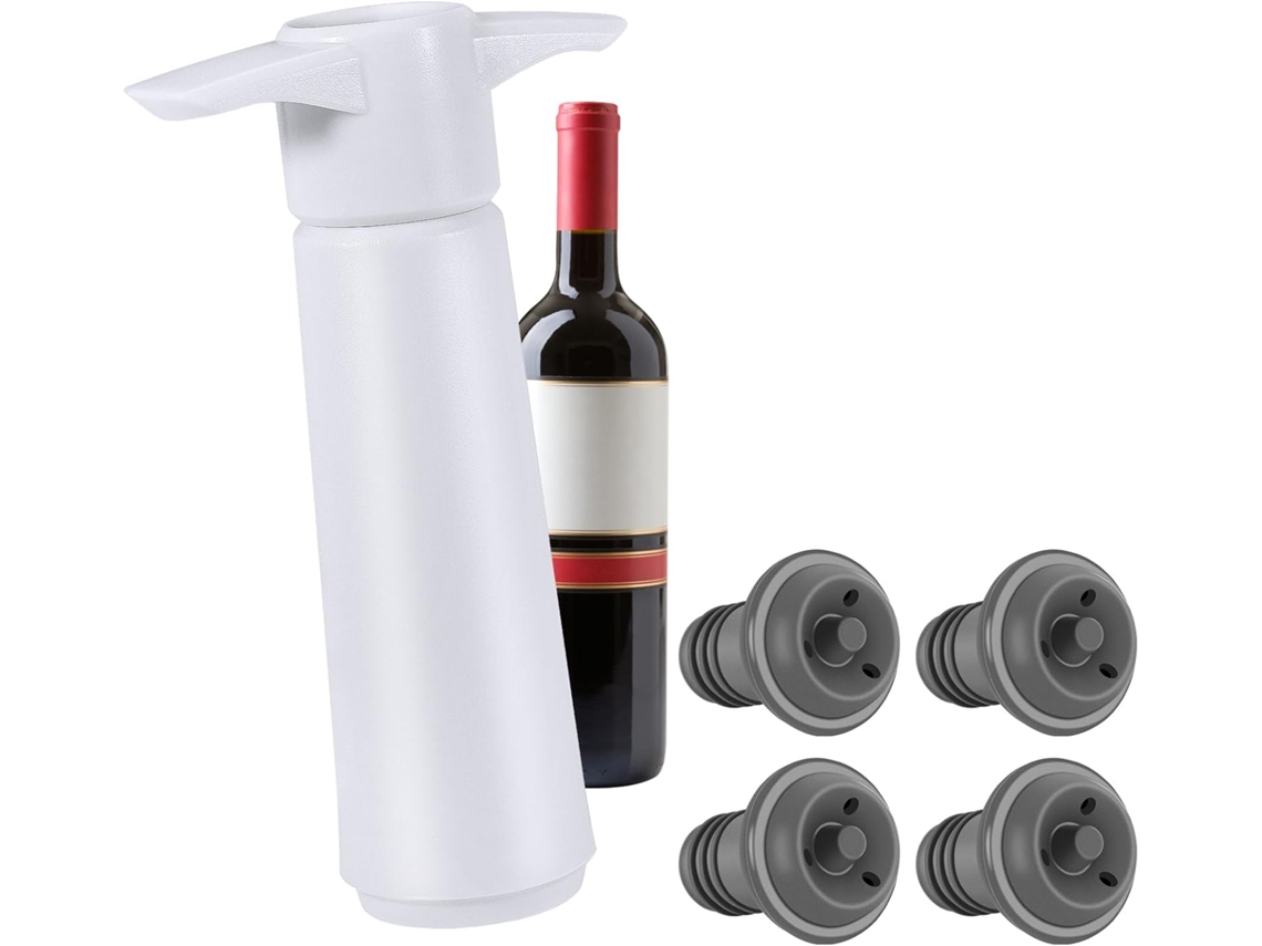 Conservador de Vinho com 4 Rolhas a Vácuo, Reutilizável para Manter o Vinho Fresco Branco BRILVIBERA (1 Conservador de Vinho e 4 Rolhas)