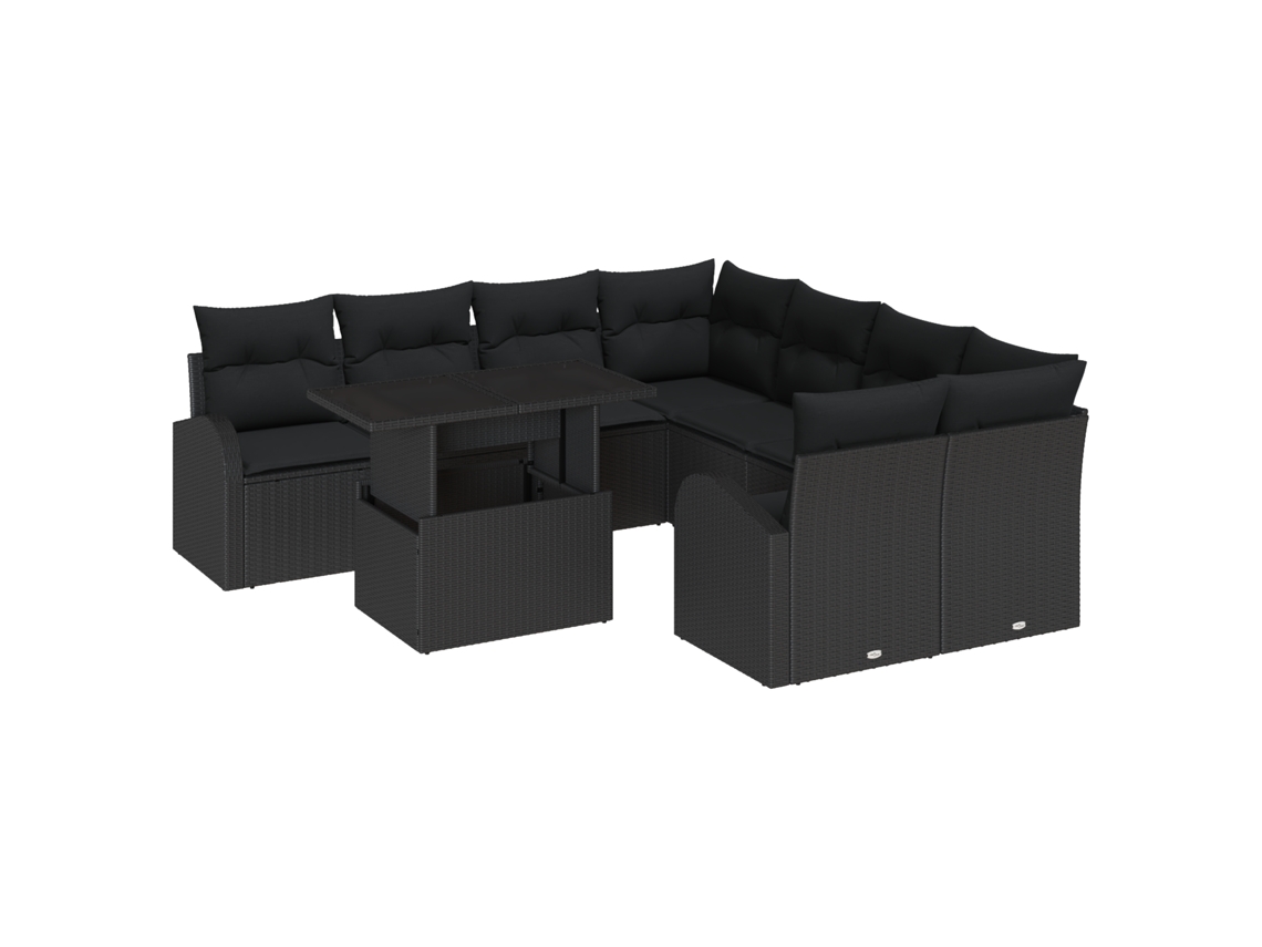 Conjunto 9 Conjunto De Sofá De Jardim Vidaxl Preto Vime Pe (234 X 234 X 85 Cm)