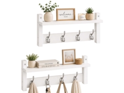 Conjunto De Cabideiro De Parede Com Prateleira, Branco Mdf E Ferro, 2 Peças