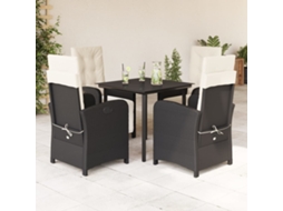 Conjunto 5 Peças Jantar P/ Jardim C/ Almofadões Vime Pe Preto Dkd Home Decor
