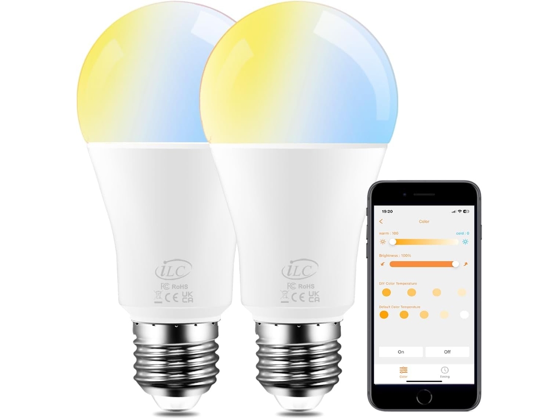 Lâmpada LED inteligente E27, 2700k-6000k, controle por voz