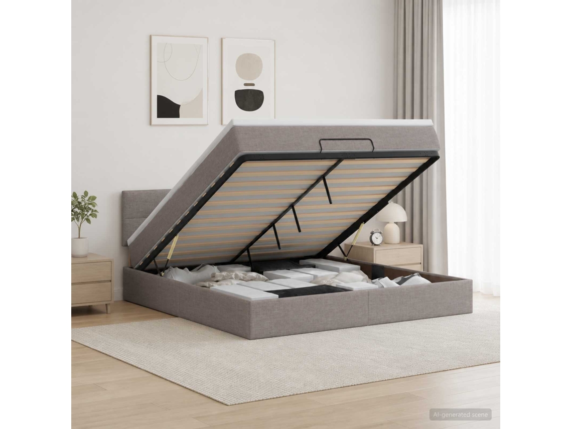 Vidaxl Cama Ottoman Com Colchão Cinzento-acastanhado 180 X 200 Cm