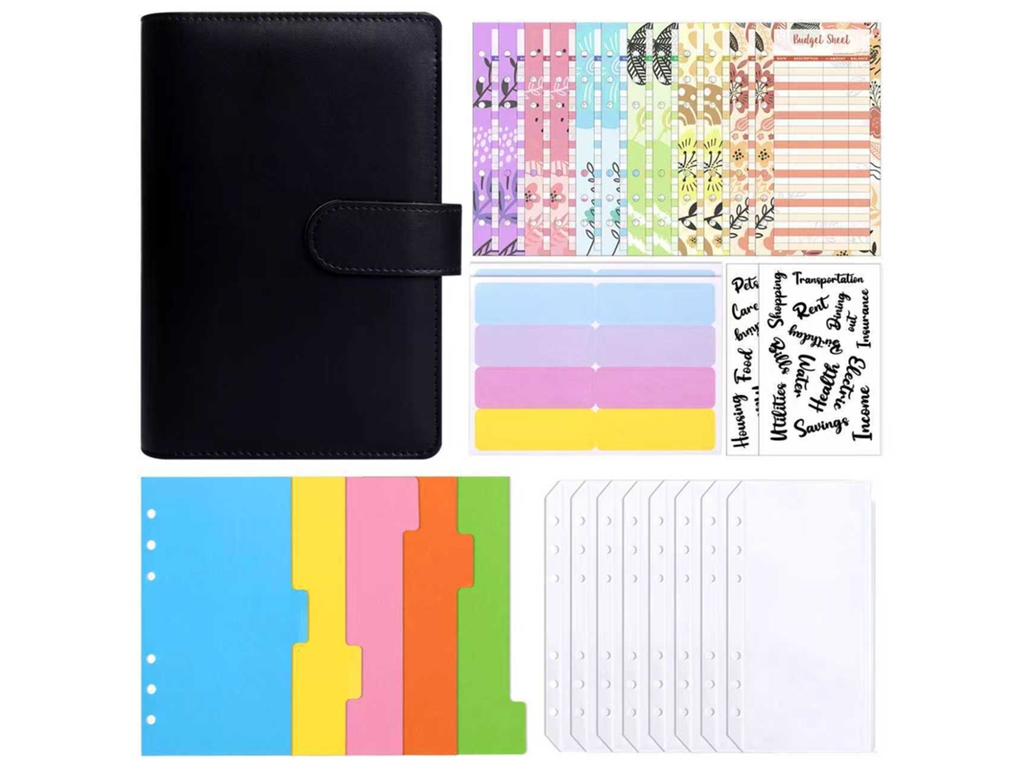 A6 Black Macaron Cute Creative Loose Leaf Notebook With Removable Cover, Home Budget Diary, Includes 8-bill Envelopes