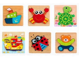 Conjunto de Quebra cabeças Madeira Pacote com 6 Brinquedos Montessori em Habilidade Motora Fina Jogo Presente Educacional Pré HENTEN HOME